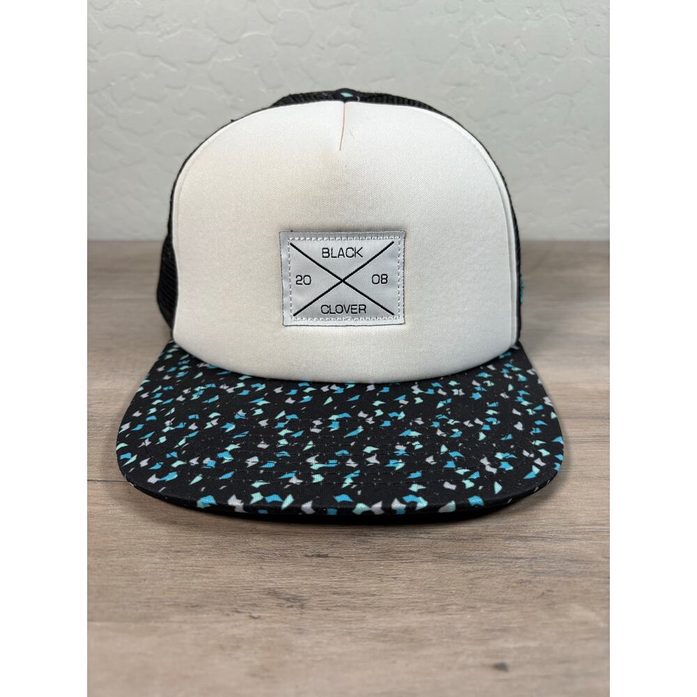 Black Clover Live Lucky Snapback Trucker Hat- Black‎ White Blue Golf- EUC